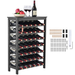 VEVOR 42 Bottle Modular Wine Rack, 7-Tier Solid Bamboo Wood Storage Racks with Table Top, Floor Freestanding Wines