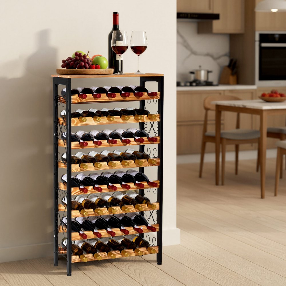 VEVOR 48 Bottle Wine Rack,8-Tier Wine Bottle Holder,Freestanding Floor Display Wine Storage Shelves with Wood Table