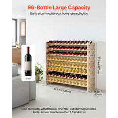 VEVOR 96 Bottle Stackable Modular Wine Rack, 8-Tier Wine Bottle Holder,Solid Wood Floor Freestanding Wine Storage Rack