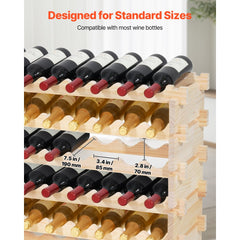 VEVOR 96 Bottle Stackable Modular Wine Rack, 8-Tier Wine Bottle Holder,Solid Wood Floor Freestanding Wine Storage Rack