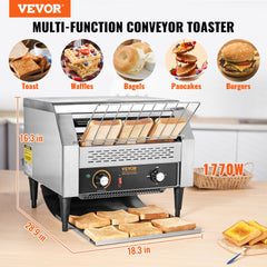VEVOR Commercial Conveyor Toaster, 450 Slices/Hour Conveyor Belt Toaster, Heavy Duty Stainless Steel Commercial Toaster