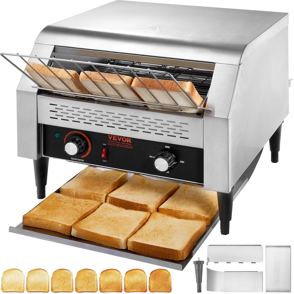 VEVOR Commercial Conveyor Toaster, 450 Slices/Hour Conveyor Belt Toaster, Heavy Duty Stainless Steel Commercial Toaster