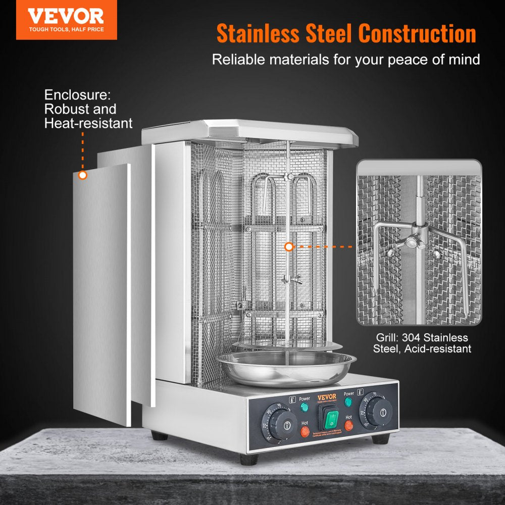 VEVOR Shawarma Grill Machine, 13lbs Capacity, Chicken Shawarma Cooker Machine with 2 Burners, 122℉-572℉ Electric