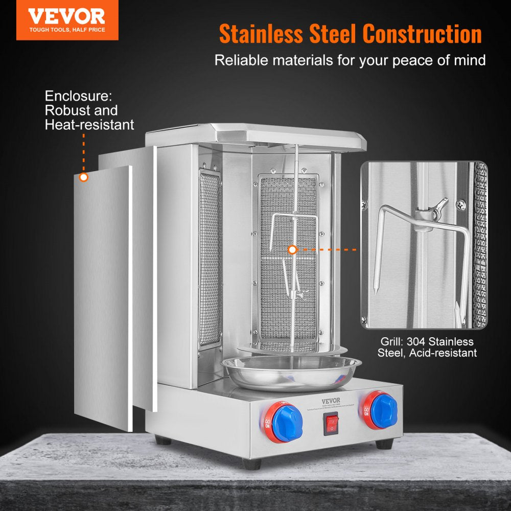 VEVOR Shawarma Grill Machine, 13 lbs Capacity, Chicken Shawarma Cooker Machine with 2 Burners, Gas Vertical Broiler