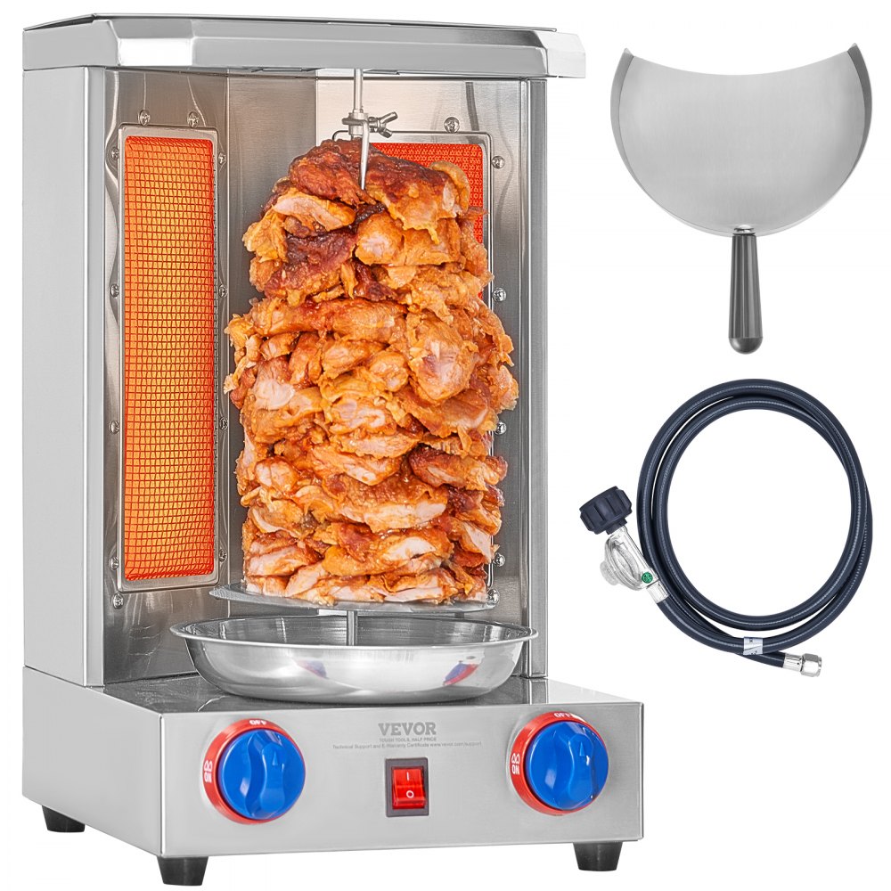 VEVOR Shawarma Grill Machine, 13 lbs Capacity, Chicken Shawarma Cooker Machine with 2 Burners, Gas Vertical Broiler