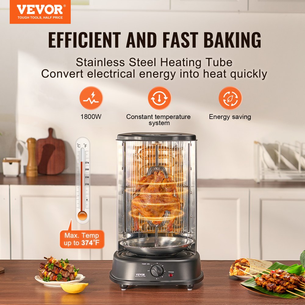 VEVOR Shawarma Grill Machine, Vertical Chicken Shawarma Cooker Machine Countertop, Electric Stainless Steel Broiler
