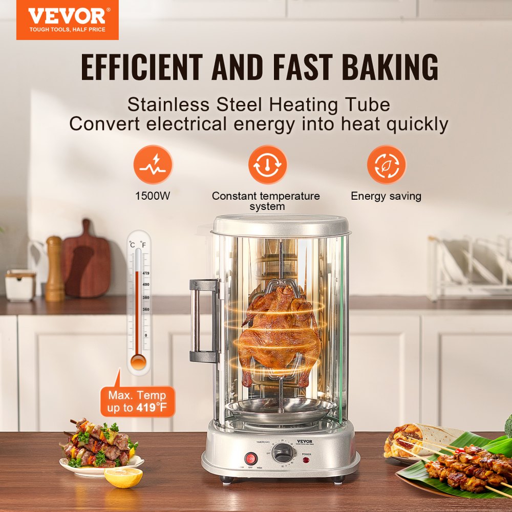 VEVOR Shawarma Grill Machine, Vertical Chicken Shawarma Cooker Machine Countertop, Electric Stainless Steel Broiler