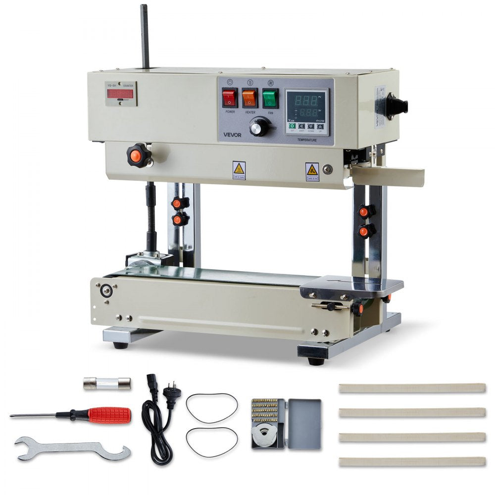 VEVOR Continuous Bag Band Sealing Machine, 0.24-0.47 in Seal Width, Vertical Band Sealer Machine with Roller Printing