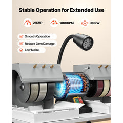 VEVOR Cabbing Machine, 6" 2/5 HP 1800 RPM Efficient, Lapidary Rock Grinder Polisher With Diamond and Resin Wheels, LED