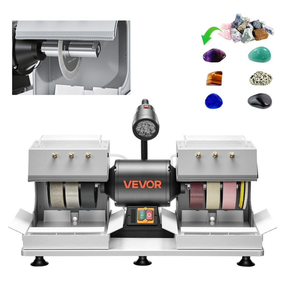 VEVOR Cabbing Machine, 6" 2/5 HP 1800 RPM Efficient, Lapidary Rock Grinder Polisher With Diamond and Resin Wheels, LED