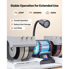 VEVOR Cabbing Machine, 8" 3/4 HP 1800 RPM Efficient, Lapidary Rock Grinder Polisher With Diamond and Resin Wheels, LED