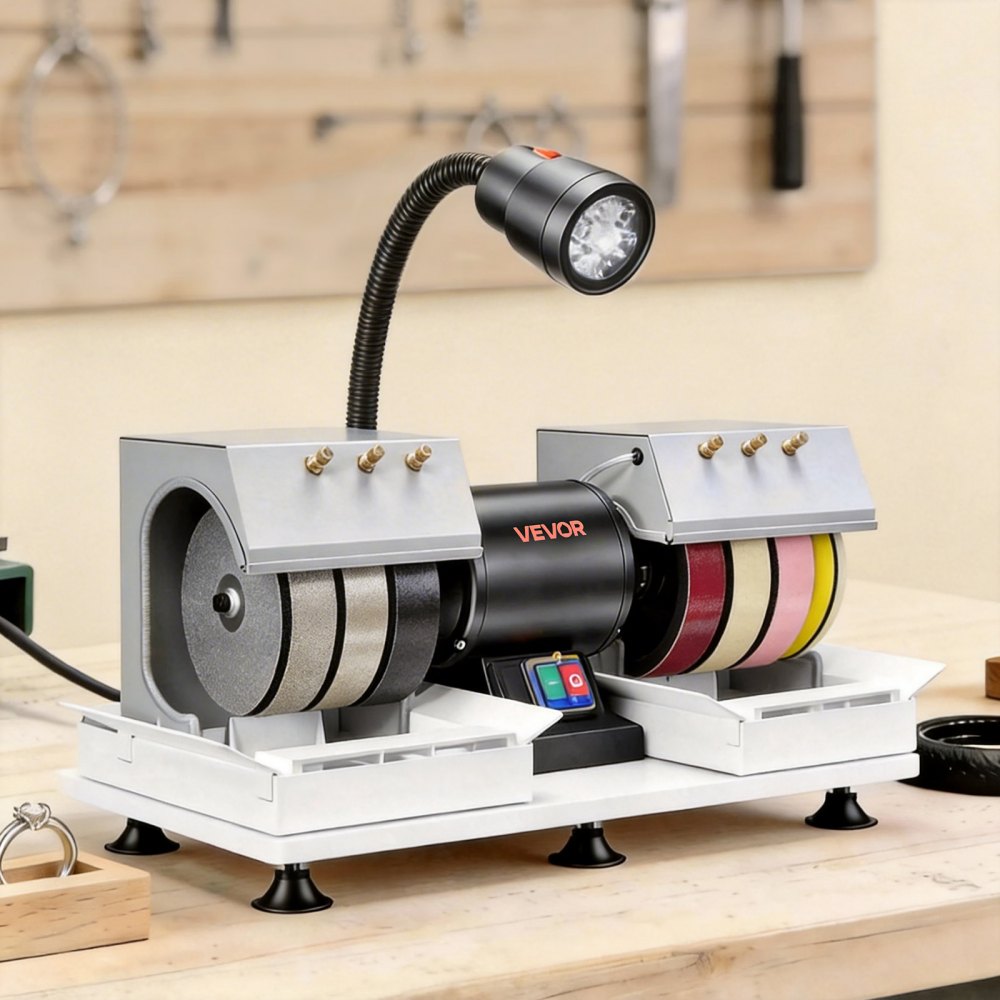 VEVOR Cabbing Machine, 8" 3/4 HP 1800 RPM Efficient, Lapidary Rock Grinder Polisher With Diamond and Resin Wheels, LED