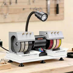 VEVOR Cabbing Machine, 8" 3/4 HP 1800 RPM Efficient, Lapidary Rock Grinder Polisher With Diamond and Resin Wheels, LED