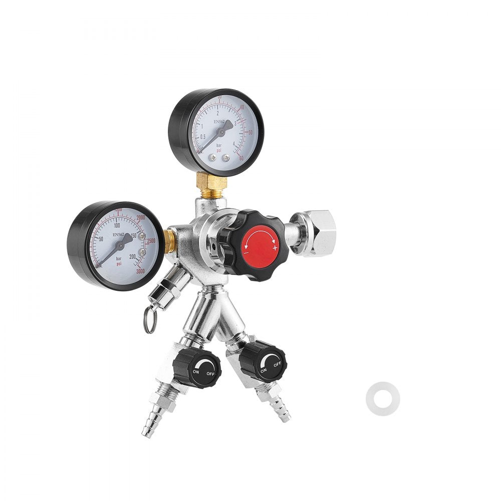 VEVOR CO2 Regulator, Dual-Gauge Dual-Valve Beer Keg Regulator, 0-60 PSI Adjustable Pressure, Heavy-Duty CO2 Tank Gas