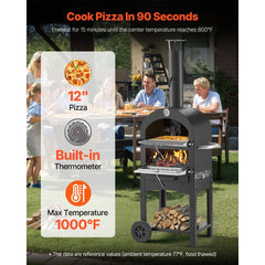 VEVOR Outdoor Pizza Oven, 12" Pellet Fire Ovens, 2-Layer Pizza Oven Wood Fired, Wood Burning Outdoor Pizza-Oven with 2