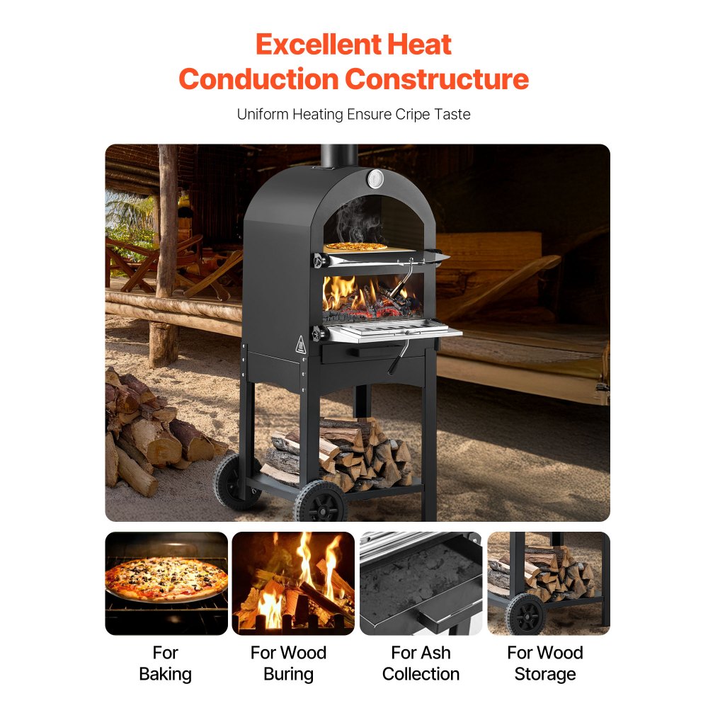 VEVOR Outdoor Pizza Oven, 12" Pellet Fire Ovens, 2-Layer Pizza Oven Wood Fired, Wood Burning Outdoor Pizza-Oven with 2