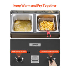 VEVOR Outdoor Propane Deep Fryer, Dual-Tank 8QTx2 Commercial Fryer, Stainless Steel Cooker with Foldable Platform, Dual