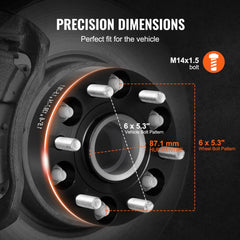 VEVOR Wheel Spacers, 1.5" 6"x5.3" Wheel Adapters, 6 Lug Forged Spacer, 87.1 mm Bore Hubcentric M14 x1.5 Studs Spacers