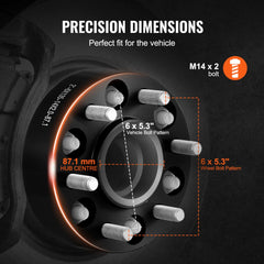 VEVOR Wheel Spacers, 2" 6"x5.3" Wheel Adapters, 6 Lug Forged Spacer, 87.1 mm Bore Hubcentric M14 x2 Studs Spacers, Fit