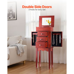 VEVOR Jewelry Cabinet Armoire, Standing Wood Jewelry Storage Chest with 3 Drawers, Flip Top Mirror, 4 Top Storage