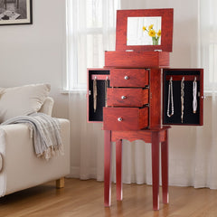 VEVOR Jewelry Cabinet Armoire, Standing Wood Jewelry Storage Chest with 3 Drawers, Flip Top Mirror, 4 Top Storage