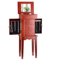 VEVOR Jewelry Cabinet Armoire, Standing Wood Jewelry Storage Chest with 3 Drawers, Flip Top Mirror, 4 Top Storage