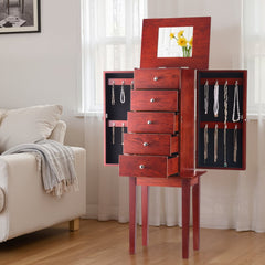 VEVOR Jewelry Cabinet Armoire, Standing Wood Jewelry Storage Chest with 4 Spacious Drawers, Flip Top Mirror, 4 Top
