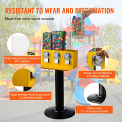 VEVOR Commercial Vending Machine, Triple Compartment Candy Dispenser with Iron Stand, Gumball and Candy Machine for