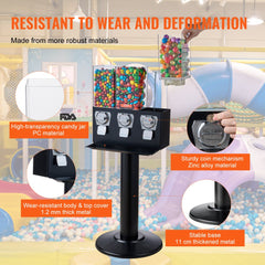 VEVOR Commercial Vending Machine, Triple Compartment Candy Dispenser with Iron Stand, Gumball and Candy Machine for
