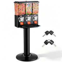 VEVOR Commercial Vending Machine, Triple Compartment Candy Dispenser with Iron Stand, Gumball and Candy Machine for