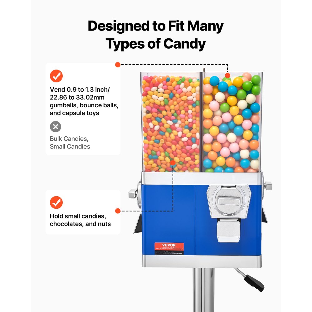 VEVOR Commercial Vending Machine, Four Compartment Rotatable Gumball and Candy Dispenser, Adjustable Height Coin