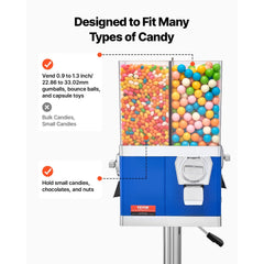 VEVOR Commercial Vending Machine, Four Compartment Rotatable Gumball and Candy Dispenser, Adjustable Height Coin