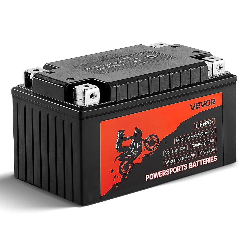 VEVOR Motorcycle Battery, 12 Volt 4Ah, LiFePO4 Lithium Pre-Charged Powersports Battery, Maintenance Free & High