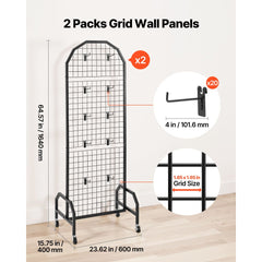 VEVOR 2 Packs Grid Wall Panels, 1.9 x 5.4 ft Wire Grid Panels Display Rack, Movable Art Display Shelf with Wheels and