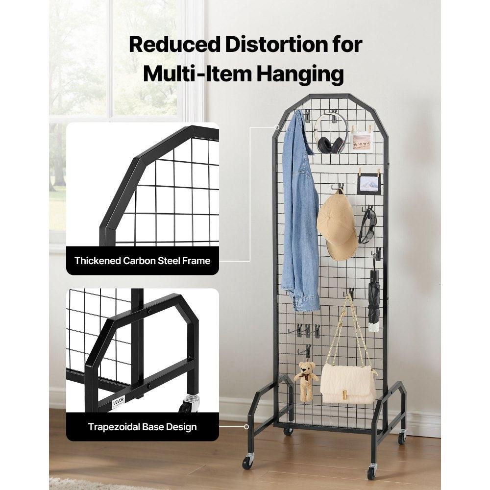 VEVOR 2 Packs Grid Wall Panels, 1.9 x 5.4 ft Wire Grid Panels Display Rack, Movable Art Display Shelf with Wheels and
