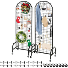 VEVOR 2 Packs Grid Wall Panels, 1.9 x 5.4 ft Wire Grid Panels Display Rack, Movable Art Display Shelf with Wheels and