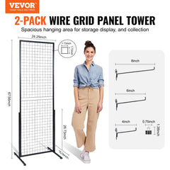 VEVOR 2' x 5.6' Grid Wall Panels Tower, 2 Packs Wire Gridwall Display Racks with T-Base Floorstanding, Double Side