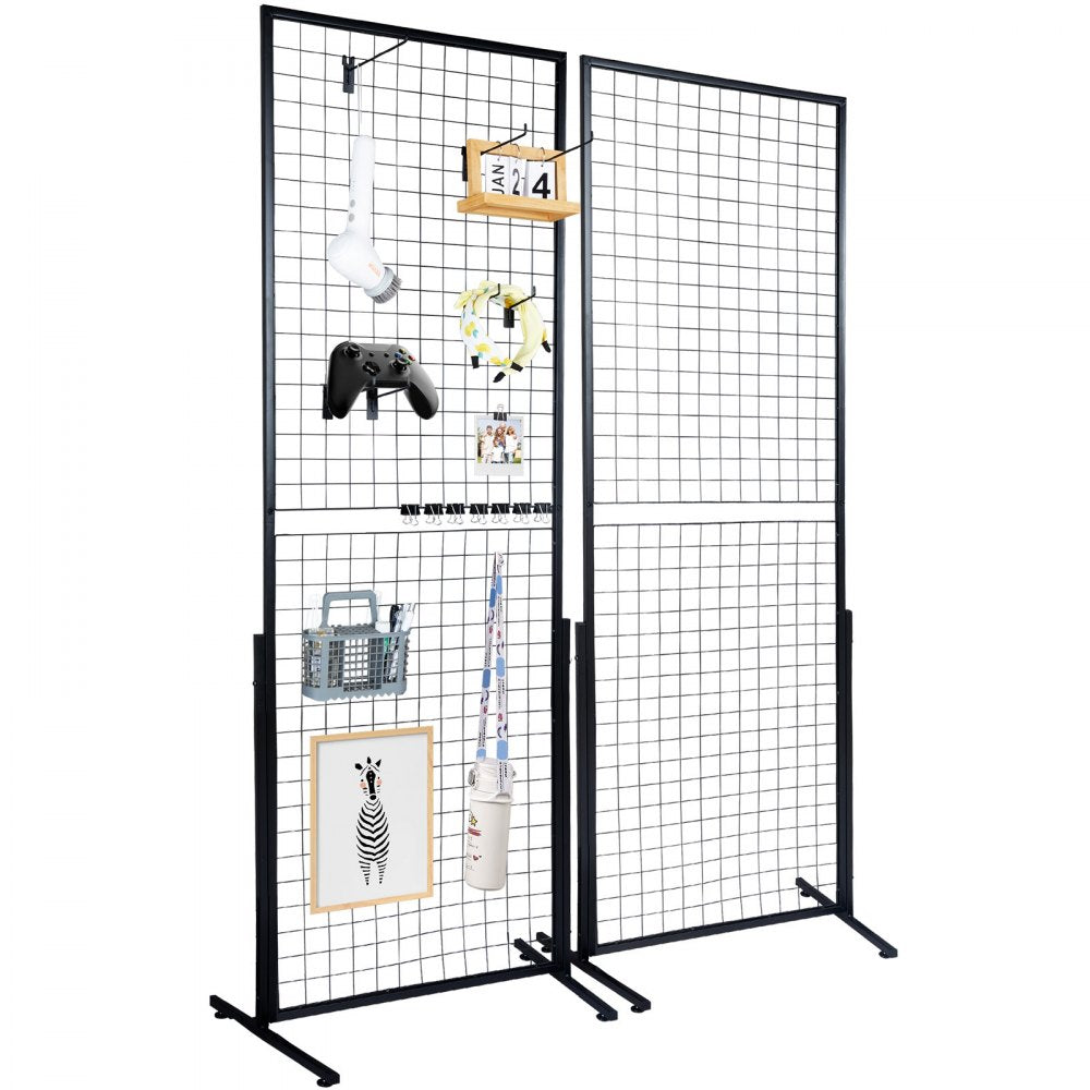 VEVOR 2' x 5.6' Grid Wall Panels Tower, 2 Packs Wire Gridwall Display Racks with T-Base Floorstanding, Double Side