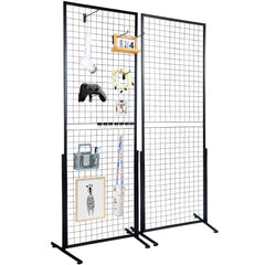 VEVOR 2' x 5.6' Grid Wall Panels Tower, 2 Packs Wire Gridwall Display Racks with T-Base Floorstanding, Double Side