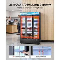 VEVOR Commercial Merchandiser Refrigerator, 26.8 Cu.Ft / 760L Upright Beverage Cooler, 3 Glass Door Display