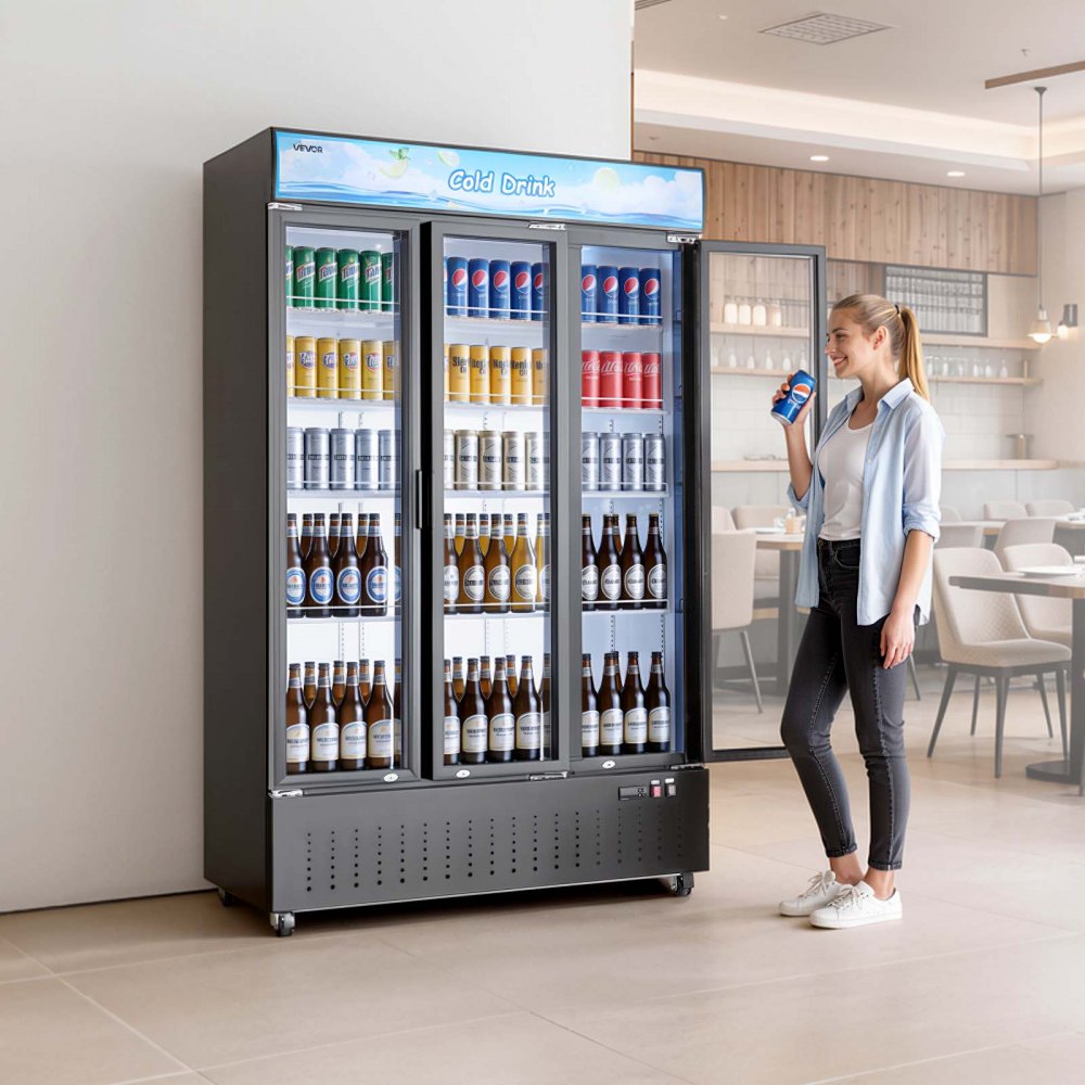VEVOR Commercial Merchandiser Refrigerator, 26.8 Cu.Ft / 760L Upright Beverage Cooler, 3 Glass Door Display