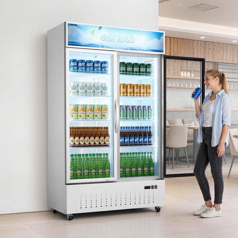 VEVOR Commercial Merchandiser Refrigerator, 35.3 Cu.Ft / 1000L Upright Beverage Cooler, 2 Glass Door Display