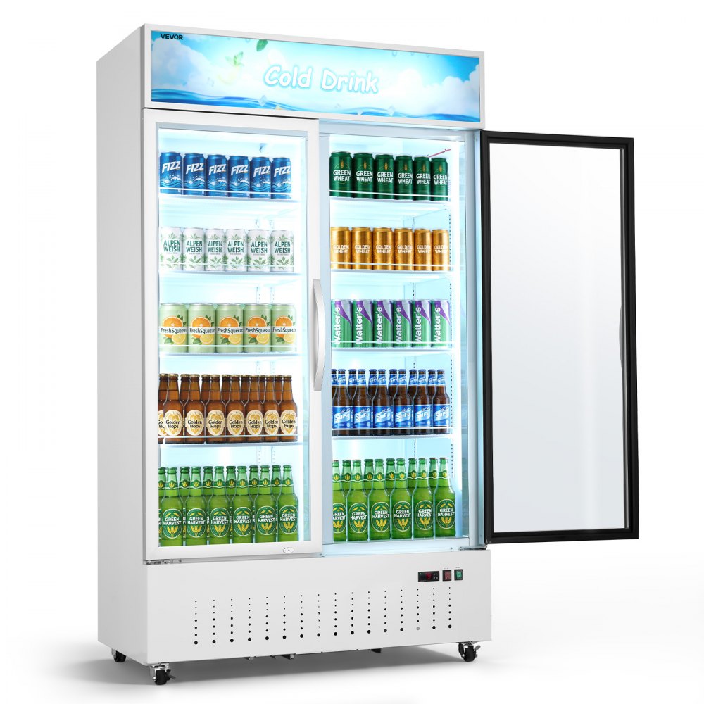 VEVOR Commercial Merchandiser Refrigerator, 35.3 Cu.Ft / 1000L Upright Beverage Cooler, 2 Glass Door Display