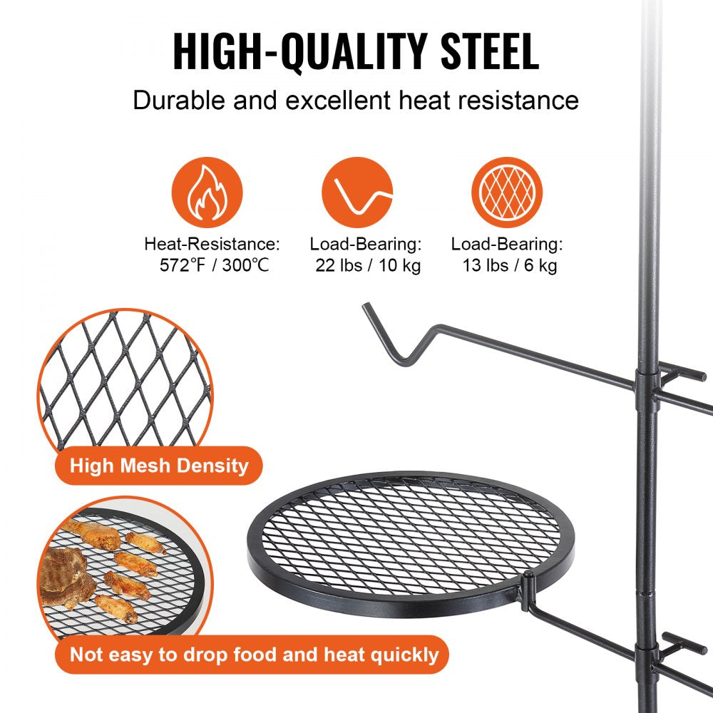 VEVOR Swivel Campfire Grill, Fire Pit Grill Grate over Fire Pits, Heavy Duty Steel Grill Grates, 360° Adjustable Open