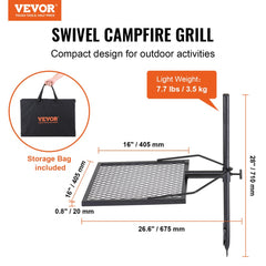VEVOR Swivel Campfire Grill, Fire Pit Grill Grate over Fire Pits, Heavy Duty Steel Grill Grates, 360° Adjustable Open