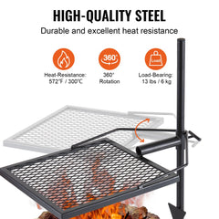 VEVOR Swivel Campfire Grill, Fire Pit Grill Grate over Fire Pits, Heavy Duty Steel Grill Grates, 360° Adjustable Open