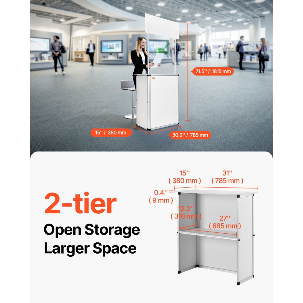 VEVOR Promotion Counter Table, Portable Tradeshow Podium Table, 30.91" x 14.96" x 71.46", Display Exhibition Counter