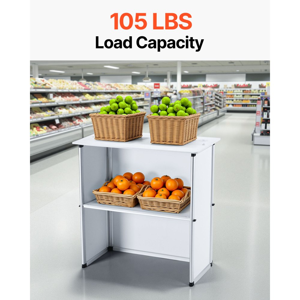 VEVOR Promotion Counter Table, Portable Tradeshow Podium Table, 30.91" x 14.96" x 71.46", Display Exhibition Counter
