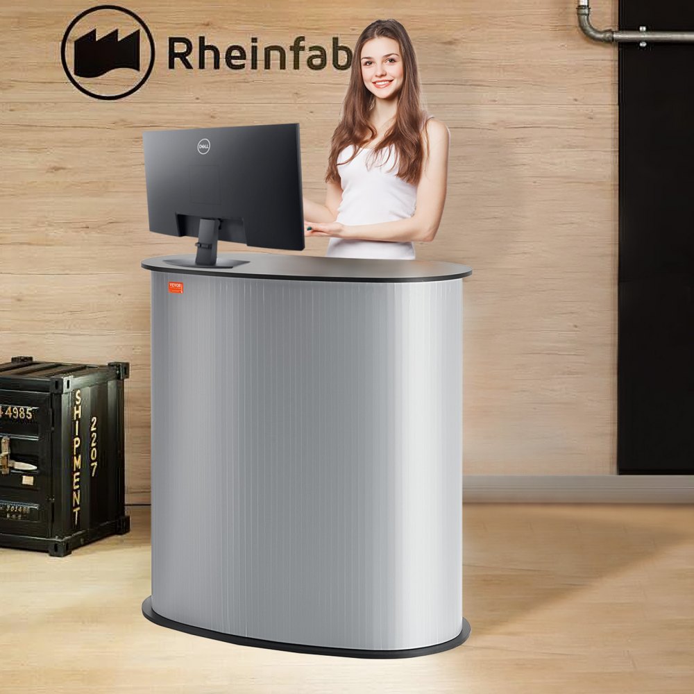 VEVOR Portable Tradeshow Podium Table, 35.43" x 19.29" x 37.01", Display Exhibition Counter Stand Booth Fair with Wall