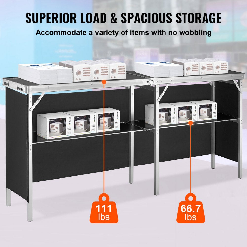 VEVOR Extra Long Folding Portable Bar Table - Tradeshow Podium Table for Indoor, Outdoor, Party, Picnic, Exhibition